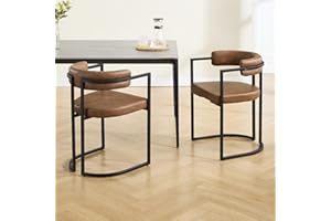 chairus Juego de 2 Sillas de Comedor de Cuero PU Silas Laterales con Respaldo Curvado, Silla de Cocina con Marco de Metal Silla Decorativa de Estilo Moderno para Hogar/Restaurante, Marrón
