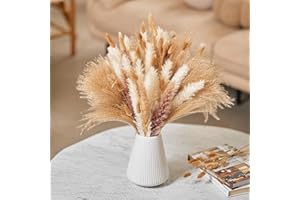 LARBER 120 Piezas Pampas Secas Decoracion Naturales Grandes Pampas Grass Ramo de Flores Secas Hierba de la Pampa Blanca Marrones Hierba de Cola de Conejo, 42 CM