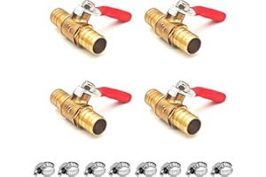 FENGJIAHUI 4 Stück 12mm 2 Wege Absperrkugelhahn mit 8 Klemmen, Gerade Schlauchtülle, Schlauchtülle Schalter Messing Kugelhahn, Rohrverschraubungen 180 Grad Bediengriff, Messingventil (12mm)