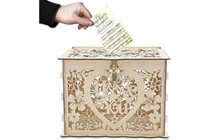 BUACHOIS Hochzeit Geschenkkarten Box, DIY Hohle Hochzeitskarten Box mit Schlitz und Schloss, Holz Deko Geldbox Geschenk Karten Kiste für Empfang, Hochzeitstag, Babyparty, Geburtstag, Abschlussfeier