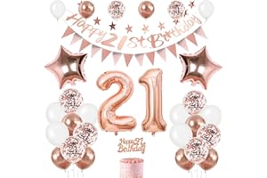 FEYG 21st Birthday Decoration for Girls, Rose Gold 21st Birthday Decorations, 21st Birthday Balloons with Happy 21st Birthday Banner Cake Toppers Triangle Flag Number 21 Balloons for Birthday Decorations