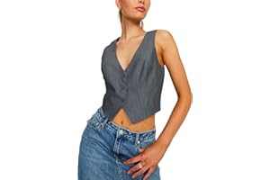 Acrawnni Damen Y2K Weste Neckholder Button Down Dressy Westen Smoking Anzug Racerback Ärmellos Vintage Slim Fit Streetwear