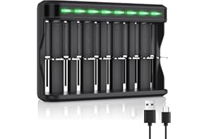 BONAI 8 Emplacements Rapide LED Chargeur de Piles Universel,Chargeur Piles pour AA/AAA/C/D NI-MH NI-CD Piles Rechargeables avec Port USB
