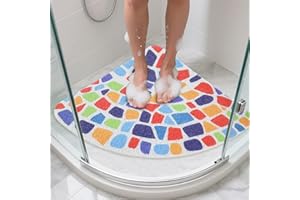 MORROWCAMP Corner Shower Mat Non Slip Anti Mould, 60 x 60 cm Loofah Triangular Shower Mats for Inside Shower, Soft PVC Quadrant Shower Mat with Drain for Elderly, Curved Bath Mat for Wet Room, Quick Dry