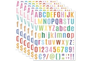 DIAONIAN 6 Hojas 486 Piezas Pegatinas Letras,Letras Adhesivas,Pegatinas Numeros,Pegatinas Letras Adhesivas,Letras Adhesivas Grandes+Pequeño,de vinilo,para Letreros,DIY,Scrapbooking (Vistoso)
