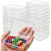Phyeglow 18 Pieces Small Transparent Plastic Boxes with Hinge Lid (9 x 7 x 1.5 cm), Mini Rectangular Plastic Storage Box, for
