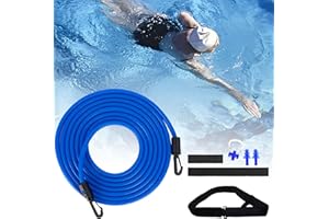 WONSOSO Elastico Nuoto per Adulti & Bambini, 4M Cinture da Piscina Regolabile, Elastico per Nuoto Statico, Cinture da Allenamento per la Nuotata Adulti e Bambini, uso Professionale, Amatoriale o Ricreativo