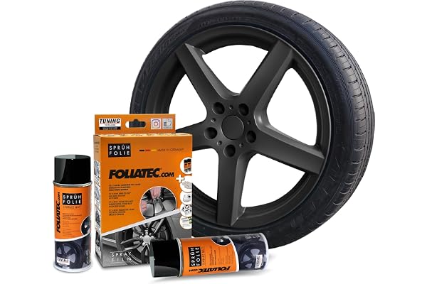FOLIATEC Film pulvérisable pour jantes de voiture, kit de peinture en aérosol pour 4 jantes, pelable, bonne couvrance, Noir Mat, 2 x 400 ml