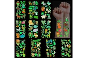 DiULi Tatuajes Temporales Niños, 10 Hojas Luminosos Tatuajes Temporales, Impermeables, Pegatinas Tattoos Infantiles, Calcomanias Niño para Relleno Piñata Cumpleaños, Colegio Fiesta (Serie Animal)