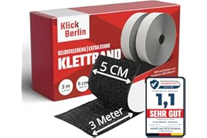 ‎KLICK BERLIN Klick Berlin Klettband Selbstklebend Extra Stark 5 cm x 3 m | Klett Klebeband klebt auf vielen Flächen | Klettverschluss | 50mm breit, 3 Meter lang | Schwarz