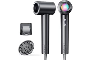 HAOKOO Ionen Föhn mit Diffusor - Haartrockner Schnelles Trocknend 150.000 U/min, Fön mit 500 Mio. Negative Ionen, 8 Temperatur-Stufen mit LED, für Locken/Dicke Haare, Reisen, Zuhause, Salon, Schwarz