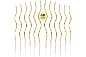 BBTO 48 Pezzi Candele a Spirale di Compleanno Candele di Torta con Supporti Metallici Candele Lunghe Torta Cupcake Candele per Torta a Spirale Riccia Sottile per Compleanno, Matrimonio (Oro Metallico)