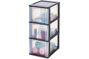 Iris Ohyama, Tour de Rangement Plastique, 3 Grands Tiroirs, Noir, Ouverture Facile, Format A4, A5 & A6, Meuble, pour Bureau, Fourniture Scolaire, Papeterie, Sans BPA, Sans BPA, OCH-2300