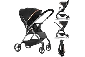 EAGERMINDS Carrito de Bebé, Silla de Paseo Reversible con Respaldo y Reposapiernas Regulables, Plegable con una Mano, Cinturón de 5 Puntos, Carro Bebe para 0-36 Meses, Hasta 25 kg (Negro)