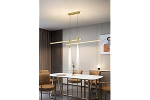 BELLASTEIN Nowoczesna lampa wisząca LED Lampa wisząca do jadalni Lampa wisząca do ściemniania ze zdalnym sterowaniem Jadalnia Lampa wisząca Regulowana wysokość żyrandol (Złoty, 90cm)