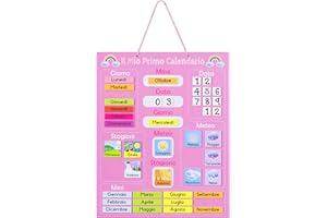 Navaris Calendario Didattico Italiano - Tabellone Magnetico Apprendimento Giorni Mesi Stagioni Clima con 41x Calamite - Gioco Educativo Bambini 3 Anni