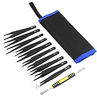 Ainiv Precision Tweezers Set, 11PCS Anti-Static ESD Tweezers Set, Non-Magnetic Stainless Steel Curved Tweezers Set for Modeli