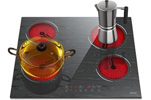 HOBSIR HOB Piano cottura in vetroceramica a 4 zone, sensore touch control, Ceranfeld Autark 60 cm, piano cottura 6000 W, 9 livelli di potenza, cablato, senza spina, LH06