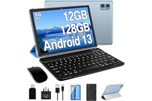 RUZAVA 2024 Newest Tablet 10 Inch Android 13, 12GB RAM 128GB ROM(TF 1TB), Octa-Core 2.0GHz, 5G+2.4G WiFi | Widget | 6000mAh | 5+8MP | Bluetooth 5.0 | GPS | 2 in 1 Tablet with Keyboard and Mouse - Blue