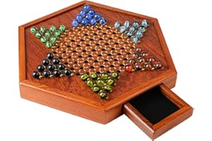 DUQULLE Dames Chinoises en Bois Naturel De 12,5 Po, Dames Chinoises De Haute Qualité - Jeu De Société Brain Storm - avec Tiroir De Rangement Et Billes De Verre - Jeux De Société De Dames, 32×28cm/34×30cm