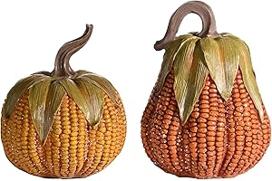 ‎VALERY MADELYN Valery Madelyn 2er Künstlich Kürbis für Herbstdeko Halloweendeko,Innen und Außen,Simulation Kürbisse in Maiskornmuster aus Kunstharz,Fall Decor Tischdeko,Geschenk Thanksgiving,10/12cm(M)