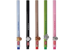 ENOLE Legami Lot de 5 stylos à encre gel avec motif animal décoratif, évite de rouler, amovible et recombinable, pointe de 0,5 mm