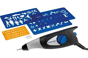 DREMEL 290 gravyrverktyg – kompakt gravyrverktyg med 3 gravyrstift och 4 mallar för gravyr i trä, metall, keramik, plast och