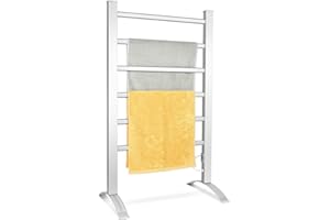 GOPLUS Elektryczny podgrzewacz na ręczniki 2 w 1 z 6 prętami grzewczymi, grzejnik na ręczniki z aluminium, montaż na ścianie lub wolnostojący, grzejnik łazienkowy 100 W, wieszak na ręczniki do