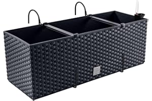 PAFEN Macetero con aspecto de ratán, con soportes, jardinera, jardinera, jardinera, jardinera, jardinera, jardineras, antracita