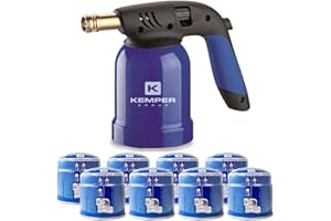 K KEMPER GROUP KEMPER - Lampe a souder coque acier piezo + 8 cartouches gaz 190g avec sécurité stop gaz