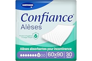 Confiance® Alèse - Alèses pour la protection de la Literie ou du Fauteuil - Niveau d'Absorption = 8 gouttes - Dimensions = 60 x 90 cm - 30 unités, Packaging May Vary