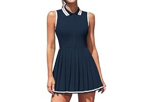 ATTRACO Women's Tennis Dress with Built in Shorts and Bra Pleated Tennis Skirts with Pockets Collared Workout Dresses