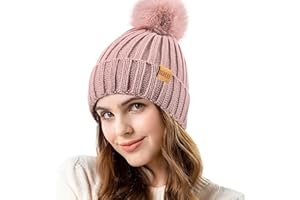 REDESS Womens Winter Knitted Beanie Hat Warm Fleece Lined with Pompom Cap Thick Slouchy Snow Knit Skull Cap