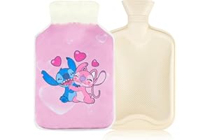 Thingehoy Kids Hot Water Bottle with Cover, Stitch Hot Water Bottle, 2L Cute Removeable Washable Hot Water Bag for Pain Relief Hand Warmer Neck Period Back Pain, Gift for Women Children Friend