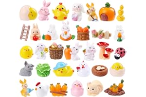 XOYTN 42PCS Mini Easter Resin Bunny Kit，Cute Tiny Easter Resin Rabbits Chicks Ornaments Little Small Miniature Animals Figurines for Micro Landscape Dollhouse Fairy Garden