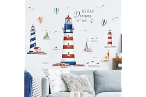 wondever Adesivi Murali Faro Mare Sticker da Muro Barca A Vela Nautico Adesivi da Parete per Camerette Bambini Camera da Letto Soggiorno