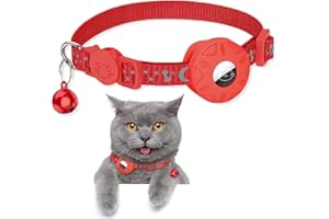 SUBORAWOS Airtag Katzenhalsband, Reflektierendes AirTag Katzenhalsband mit AirTag-Halterung und Glocke, Leichte Tracker Katzenhalsbänder, Katzen-AirTag-Halsband mit Abbrechbarer Sicherheitsschnalle (Rot)