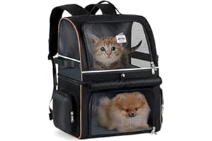 Lekespring Sac à Dos Pliable à Double Couche pour 2 Chats - pour Chats et Chiens jusqu'à 11 kg - Noir