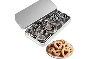 SZTQQING Set di 30 Mini Formine per Biscotti Geometriche in Acciaio Inossidabile, Tagliapasta per Biscotti Fai da Te, in acciaio inox, per decorazioni torte, torte di zucchero e biscotti