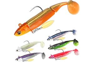 TABKSOLA Esca Gomma, Artificiali Silicone Preassemblate, Barracuda 6 Pezzi, Galleggianti per Acqua Dolce e Salata, Regalo per Uomini Pescatori