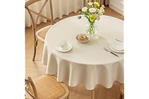 Moonooda Tischdecke Rund Beige, Φ160cm Tischdecken Waschbar Tischtuch aus Polyester, Leicht wasserabweisend mit Lotuseffekt, Dauerhaft Kratzfest für Haus, Hochzeiten, Party