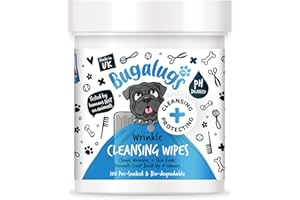 BUGALUGS Hunde Feuchttücher für die Falten und Haut – 100 biologisch abbaubare Hundepflege-Feuchttücher Verwendung als Hunde-Ohrentücher, Hunde-Augenwischer