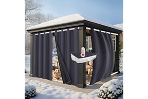 ‎PLODAXE PLODAXE 2er Set Dicke Thermovorhang Kälteschutz Outdoor Vorhang Wetterfest mit ösen, Thermo Vorhang Gegen Kälte Outdoorvorhänge, Wärmeschutzvorhang für Terrasse Garten Balkon(H244 x B132 cm, Grau)