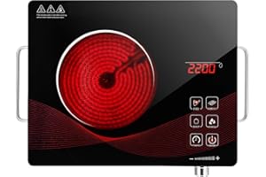 Alemania 2200W Single Electric Ceramic Hob, Infrared Cooktop Portable Hot Plate, Countertop Burner for Cooking, Plug-in Compact Kitchen Hob, Adjustable Temperature Camping Stove