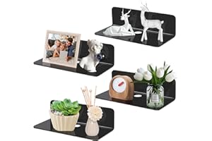 SHEPIN 4 Pezzi Mensole da Muro Nero Adesiva, Mensola da Parete Nero Senza Foratura, 23x9x6cm Moderne Design Mensola Bagno Adesive Mensolina in Acrilico per Bagno,Cameretta,Cucina, Salotto