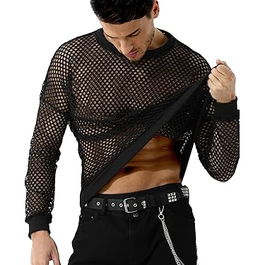 Beokeuioe T-shirt Pour Homme - Transparent - Débardeur Court - En Maille - En Gaze - Crop Top - Lingerie Sexy, A2 Noir., S