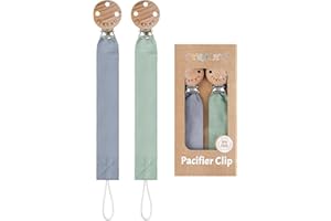 TYRY.HU Schnullerkette Mädchen Stoff Schnullerkette Clips Jungen Weiches Gewebe Polyester Schnuller Halter Set Holz Schnullerband Baumwolle Schnullerband für Neugeboren Geschenk 2 Pack