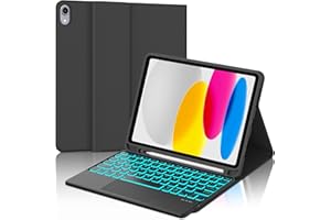 JADEMALL Funda Teclado con Trackpad para iPad A16 11ª Generación 2025/10ª Generación 2022, Funda Teclado Bluetooth Desmontable con Retroiluminación de 7 Colores para iPad 11ª/10ª Gen 10.9/11 Pulgadas, Negro