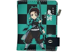 wopin Demon Slayer Geldbörse Kinder, Anime Geldbörse,Demon Slayer Portemonnaie für Jugendliche Jungen,Tanjiro Geldbörse,Blau Bifold PU Leder Kleine Geldbörse,11.8 x 9 cm