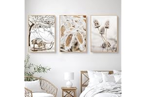 TROYSINC 3er Premium Poster Set, Winter Bilder, Elch, Holzhaus, Wald Wandkunst Wandbilder, Leinwand Drucke Wohnzimmer Bilder Modern Wanddeko Bilder, Kein Rahmen (C,30x40cm)